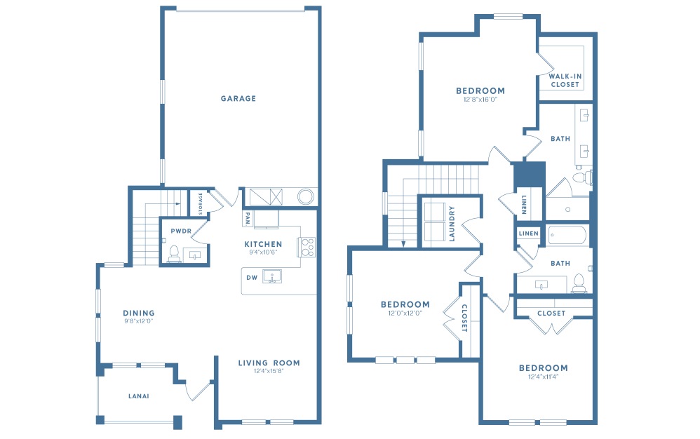 TH1 - 3 bedroom floorplan layout with 2.5 bathrooms and 1609 square feet (2D)